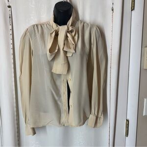 Vintage Women's Silk Levante Blouse with Bow Tie Front